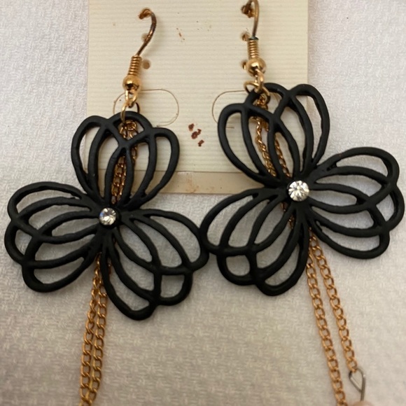 Fashion Pierced Wire Earring Black Gold NWT - Picture 2 of 7